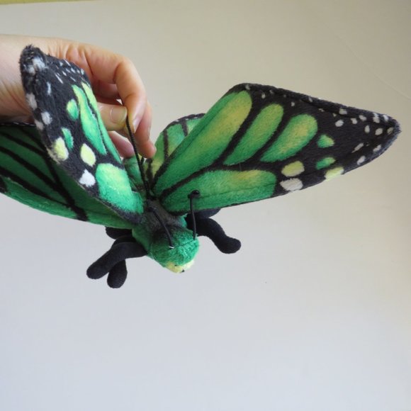 Green Butterfly PLUSH w Wire posing 11" wing span Stuffed Animal can Hang - Picture 1 of 8